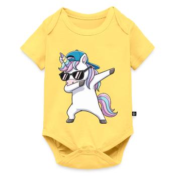 Cool Dabbing Unicorn Sunglasses Cartoon Art - Baby Premium short-sleeve bodysuit - sky yellow - Front