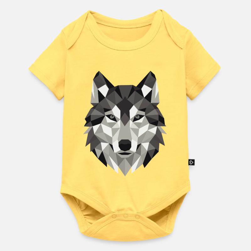 Géométrie Lowpoly de Wolf Head - Body à manches courtes Premium Bébé - jaune pastel