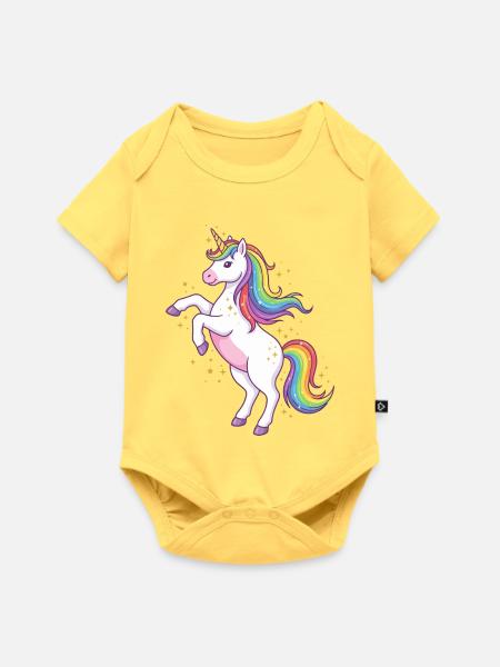 Aurora-Regenbogen-Einhorn - Baby Premium Kurzarmbody - Pastellgelb