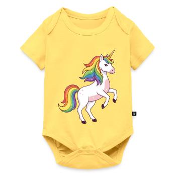 Licorne à crinière arc-en-ciel - Body à manches courtes Premium Bébé - jaune pastel - Devant