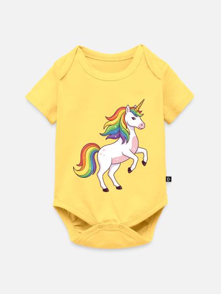 Regenbogenmähne Einhorn - Baby Premium Kurzarmbody - Pastellgelb
