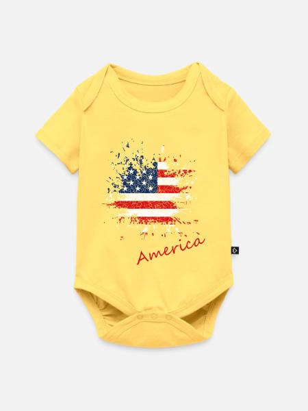 Amerikanische Splatter Flaggenkunst - Baby Premium Kurzarmbody - Pastellgelb