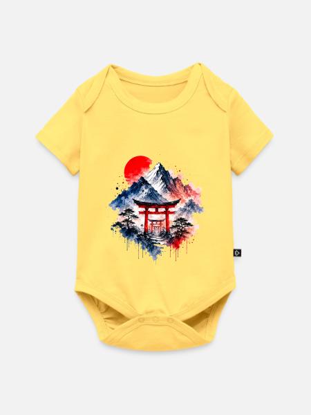 Japan Torii Berg Sonnenaufgang - Baby Premium Kurzarmbody - Pastellgelb