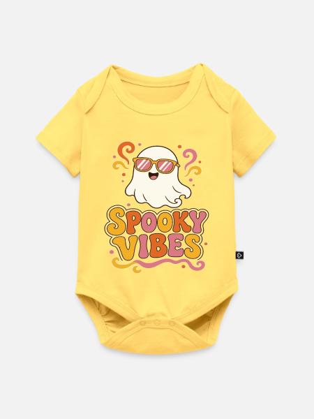 Spooky Vibes Geist mit Sonnenbrille - Baby Premium Kurzarmbody - Pastellgelb