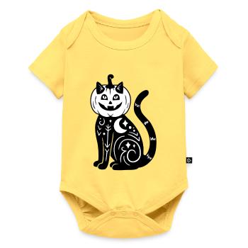 Halloween Katze Kürbiskostüm - SW - Baby Premium Kurzarmbody - Pastellgelb - Vorne