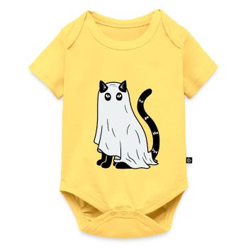 Halloween Katze Gespenst - Baby Premium Kurzarmbody - Pastellgelb - Vorne