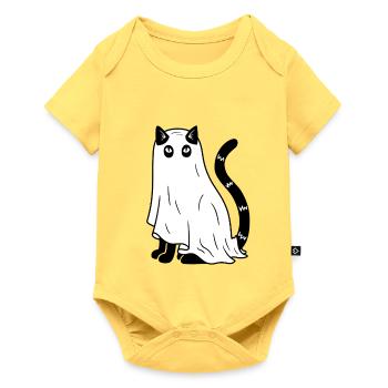 Halloween Katze Gespenst - SW - Baby Premium Kurzarmbody - Pastellgelb - Vorne