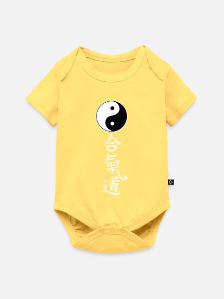YinYang Tao mit Schriftzug Aikido - Baby Premium Kurzarmbody - Pastellgelb