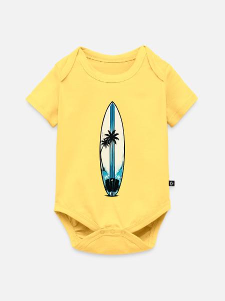 Küstenpalmen Surfbrett Muster - Baby Premium Kurzarmbody - Pastellgelb