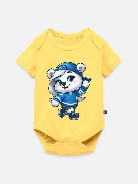 Bär Eisbär Mädchen Schlittschuh Eislaufen - Baby Premium Kurzarmbody - Pastellgelb