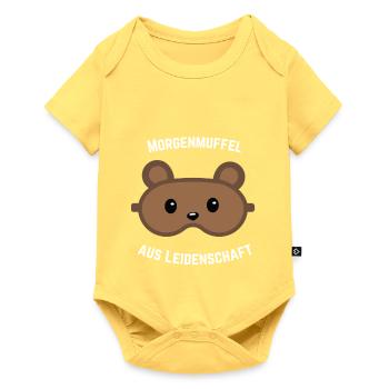 Morgenmuffel Bärenmaske - Baby Premium Kurzarmbody - Pastellgelb - Vorne