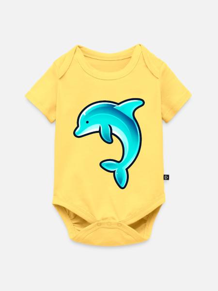 Delfin - Baby Premium Kurzarmbody - Pastellgelb