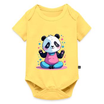 Pastell Panda Spaßlook - Baby Premium Kurzarmbody - Pastellgelb - Vorne