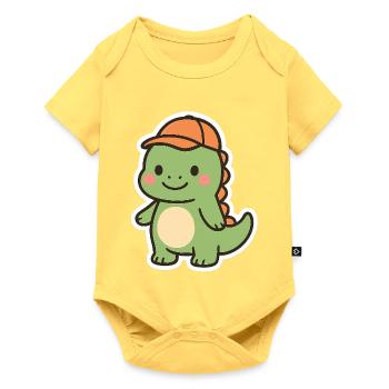Petit dinosaure avec capuchon orange - Body à manches courtes Premium Bébé - jaune pastel - Devant