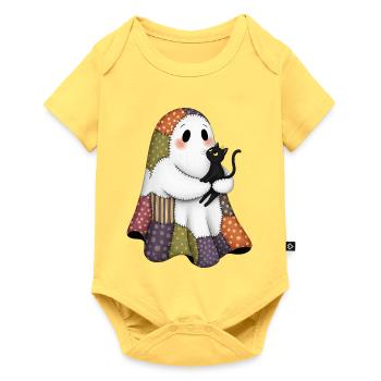 Patchwork fantôme avec chat noir - Body à manches courtes Premium Bébé - jaune pastel - Devant