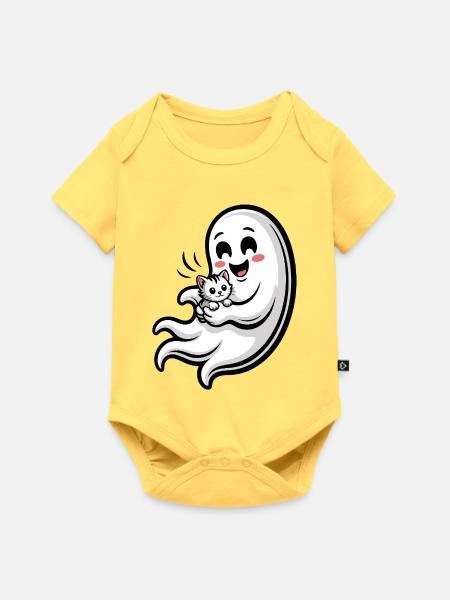 Kuscheliger Geist mit Katze - Baby Premium Kurzarmbody - Pastellgelb