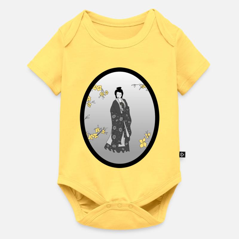 chine_fleurs_transparentes - Body à manches courtes Premium Bébé - jaune pastel