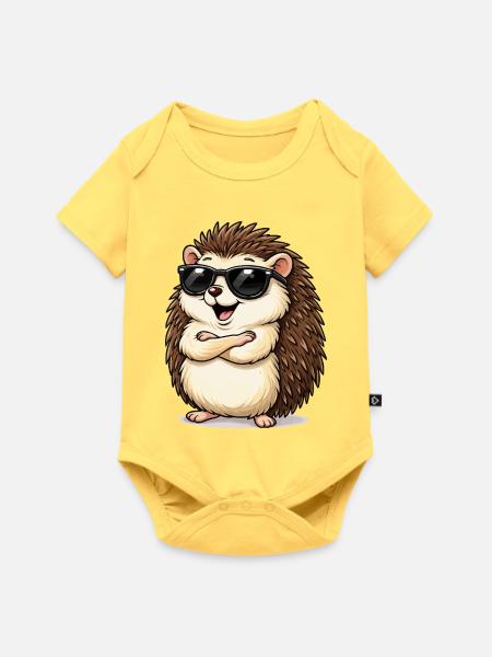 Igel mit Sonnenbrille - Baby Premium Kurzarmbody - Pastellgelb