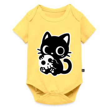 Cute Scary Cat with Skull | Kawaii Spooky Mot - Baby Premium short-sleeve bodysuit - sky yellow - Front
