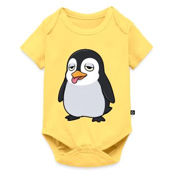 Dessin animé Penguin Fatigué, langue tombante - Body à manches courtes Premium Bébé - jaune pastel - Devant