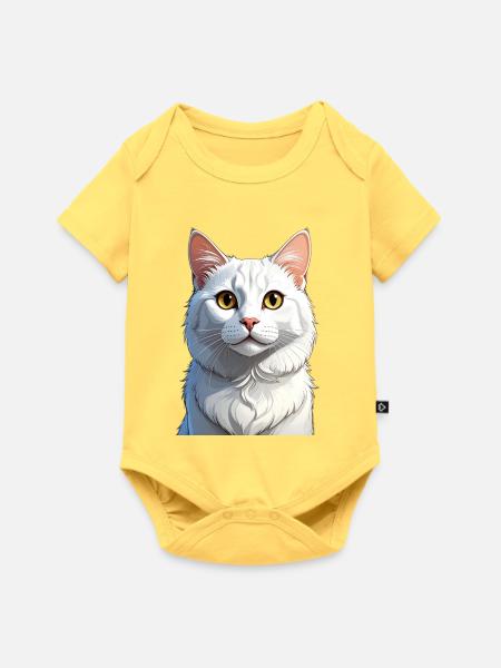 weiße Katze - Baby Premium Kurzarmbody - Pastellgelb