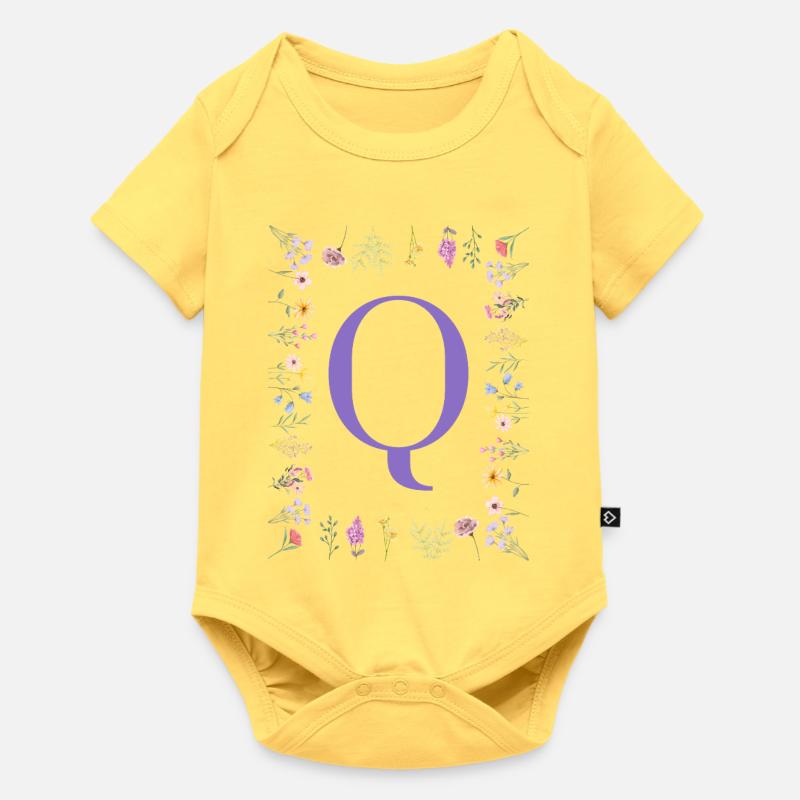 Monogram "Q", floral initials - Baby Premium short-sleeve bodysuit - sky yellow