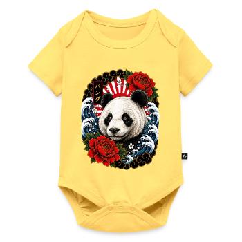 Panda im japanischen Irezumi Tattoo Stil - Baby Premium Kurzarmbody - Pastellgelb - Vorne