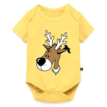 funny cartoon reindeer with bird on the ear - Baby Premium short-sleeve bodysuit - sky yellow - Front