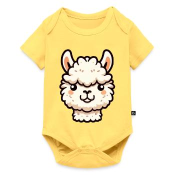 Alpaca Llama Head Comic Cartoon - Baby Premium short-sleeve bodysuit - sky yellow - Front