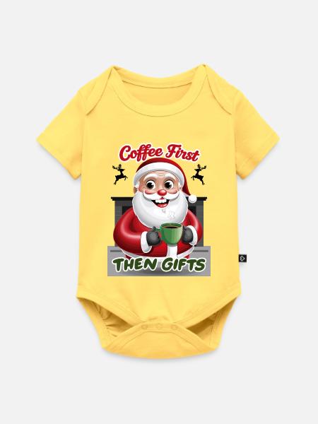 Weihnachtsmann mit Kaffee - Baby Premium Kurzarmbody - Pastellgelb