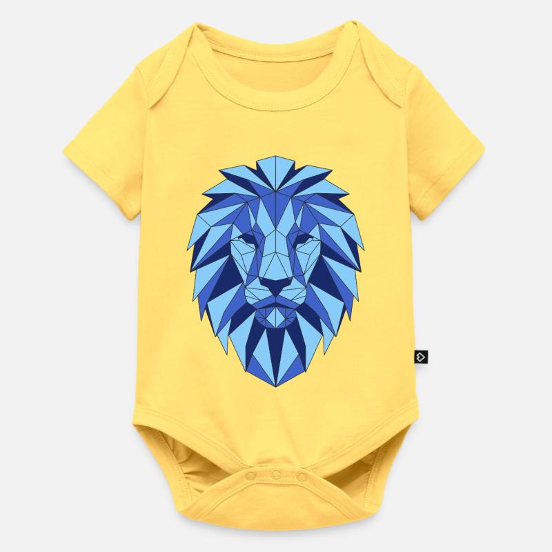 Tête de lion géométrique dans les tons de bleu - Body à manches courtes Premium Bébé - jaune pastel