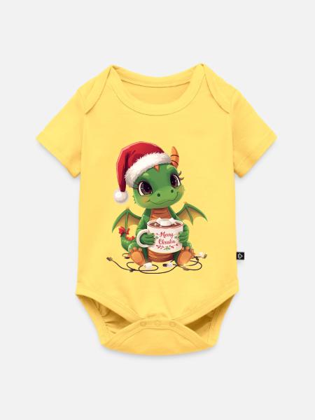 Warmer Weihnachtsdrache - Baby Premium Kurzarmbody - Pastellgelb