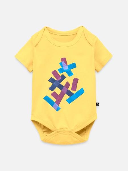 Muster - Modern & Bunt - Baby Premium Kurzarmbody - Pastellgelb