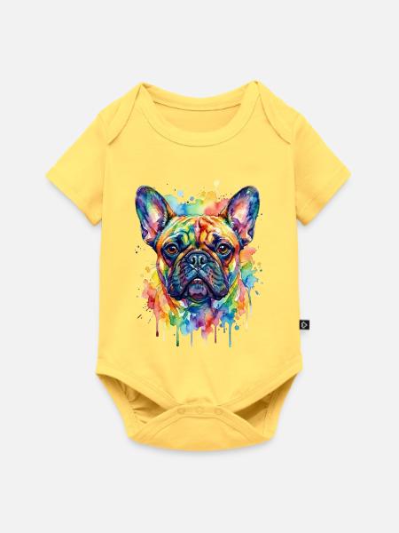 Bunte Aquarellbulldogge - Baby Premium Kurzarmbody - Pastellgelb