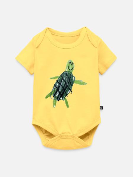 Schildkröte Wachsmalstift - Baby Premium Kurzarmbody - Pastellgelb