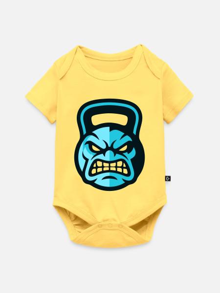 Workout Kettlebell Logo - Baby Premium Kurzarmbody - Pastellgelb