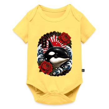Orca im japanischen Irezumi Tattoo Stil - Baby Premium Kurzarmbody - Pastellgelb - Vorne