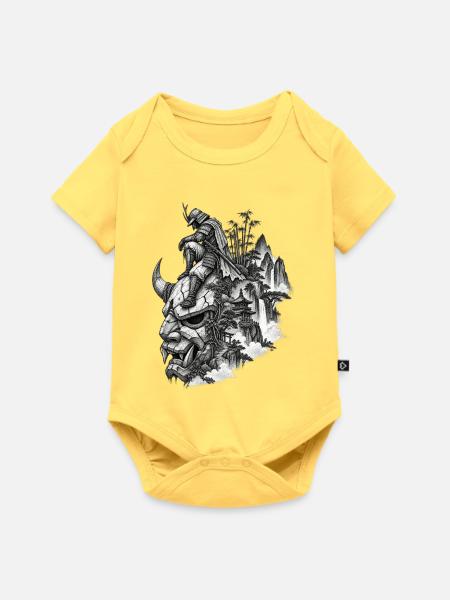 Samuraigeist über Berglandschaft - Baby Premium Kurzarmbody - Pastellgelb