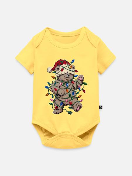 Weihnachtshunde mit Lichterkette - Baby Premium Kurzarmbody - Pastellgelb
