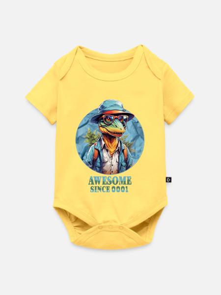Dinosaurier, T-Rex - Baby Premium Kurzarmbody - Pastellgelb