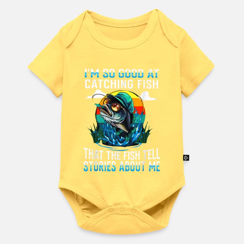 Attraper des histoires de poisson Tee - Body à manches courtes Premium Bébé - jaune pastel