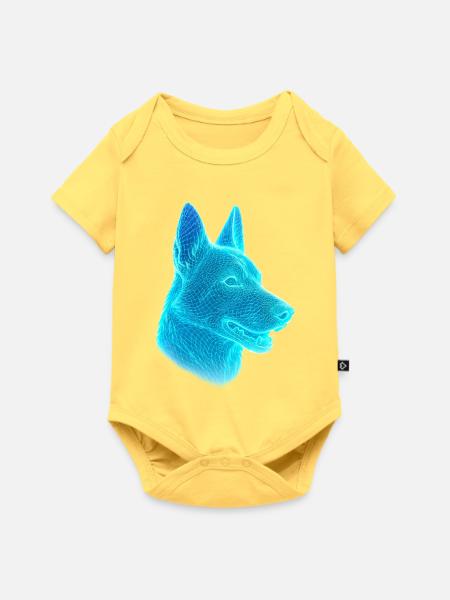 Neonwolf Kopf Netzkunst - Baby Premium Kurzarmbody - Pastellgelb