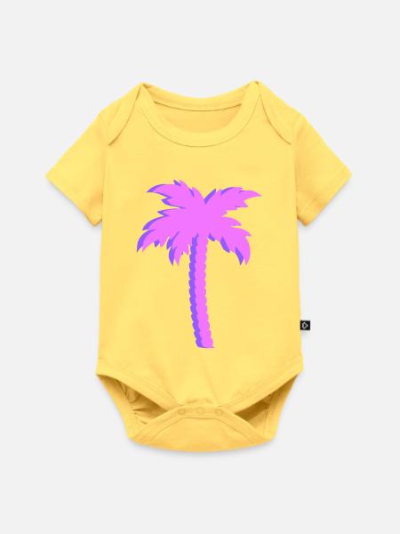 Lila Palmen Gradient - Baby Premium Kurzarmbody - Pastellgelb