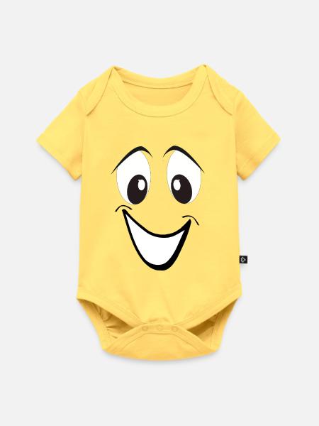 Lächelndes Cartoon-Gesicht - Baby Premium Kurzarmbody - Pastellgelb