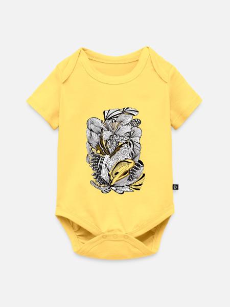 Noir Blattwerk Gold Akzent - Baby Premium Kurzarmbody - Pastellgelb