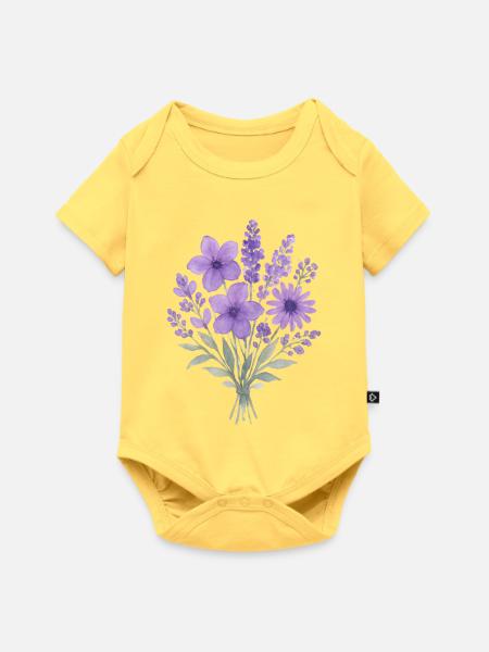 Lavendel Wasserfarben Bouquet - Baby Premium Kurzarmbody - Pastellgelb
