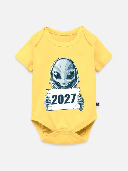 hellblaues Alien 2027 - Baby Premium Kurzarmbody - Pastellgelb