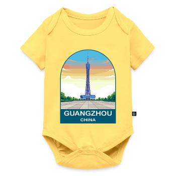 Guangzhou China Canton Tower Vintage Travel Poster - Baby Premium short-sleeve bodysuit - sky yellow - Front