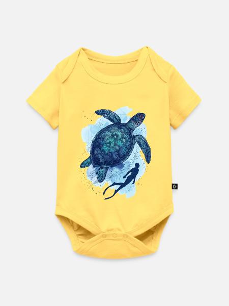 Die Große Schildkröte & Taucher - Baby Premium Kurzarmbody - Pastellgelb