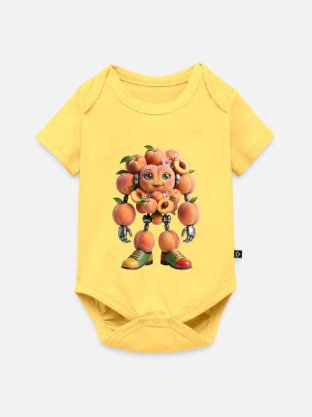 Pfirsichroboter mit Blüten - Baby Premium Kurzarmbody - Pastellgelb